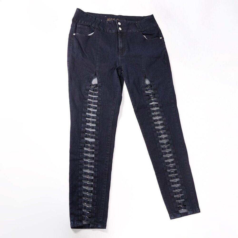 Mitzi Michel Lace Metal Loop Ring Denim Skinny Blue Jeans Pants Size 16 Navy